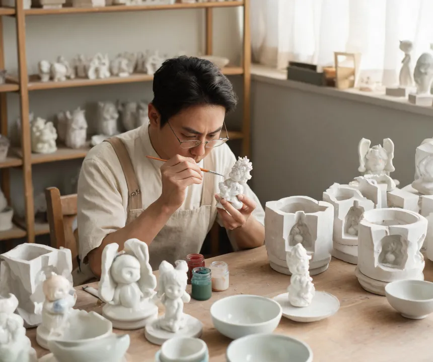 Porcelain artisan finishing figurine